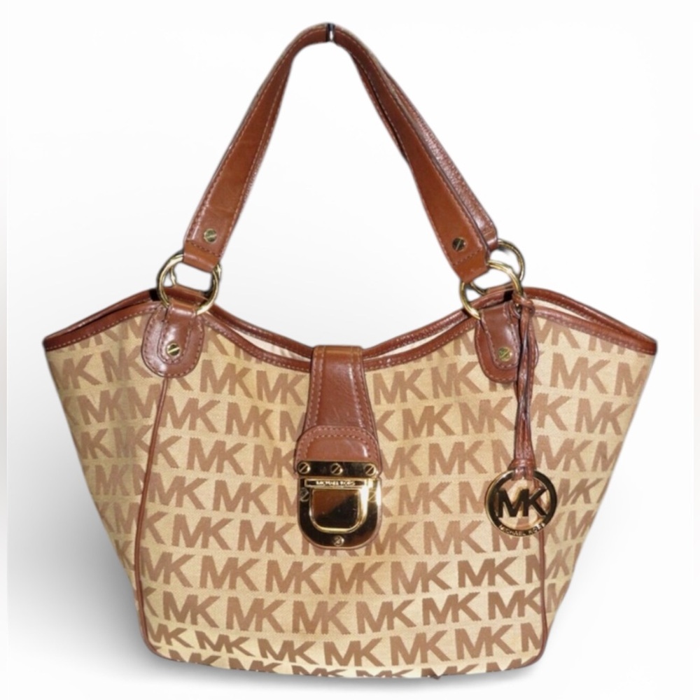 Michael Kors Tan and Brown Monogram Shoulder Bag Sale